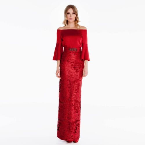 Conjunto ceremonia top raso y falda encaje para fiesta outlet