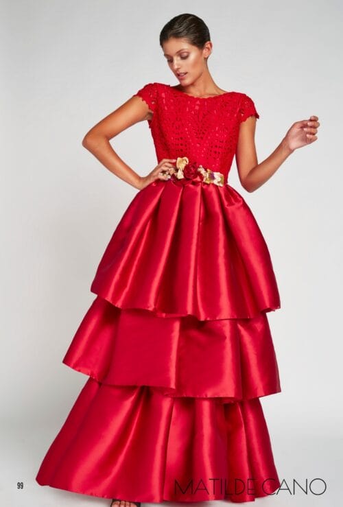 Vestido de fiesta guipur volantes outlet