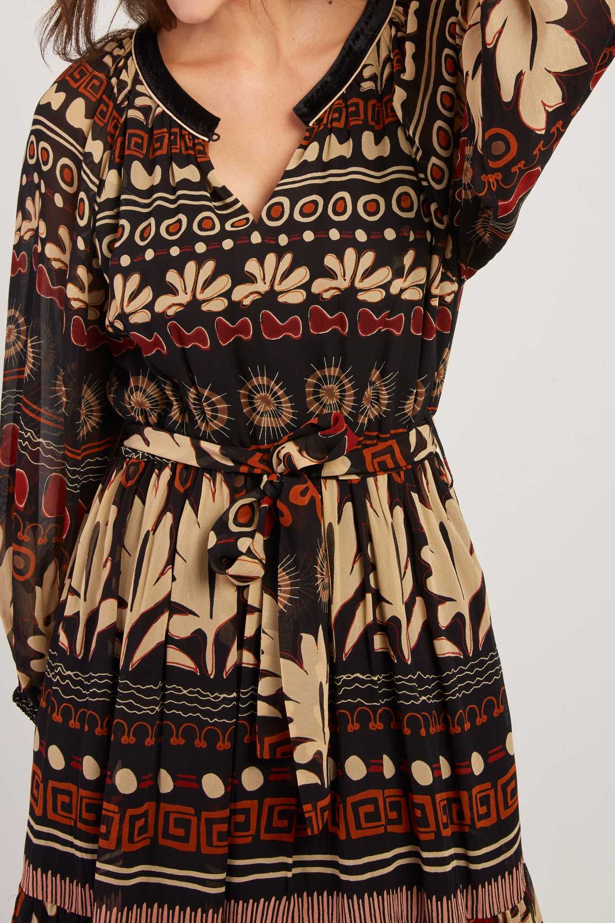 Vestido corto de manga larga estampado boho René Derhy - Imagen 2