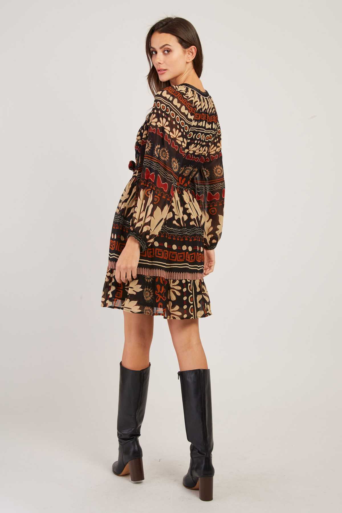 Vestido corto de manga larga estampado boho René Derhy - Imagen 4
